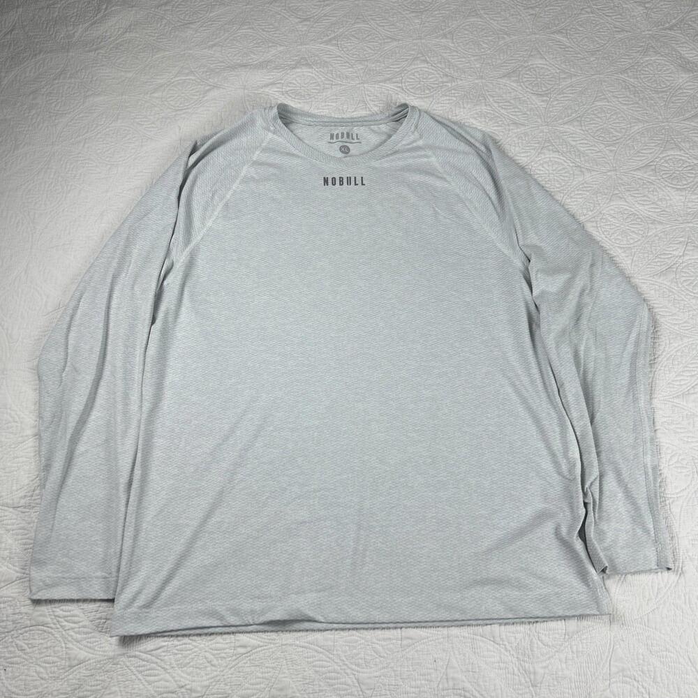 NoBull Shirt Mens XL Light Blue Long Sleeve Performance Stretch Gym Pullover